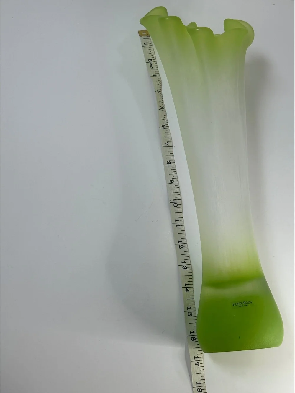 Kosta Boda Fungi Frosted Glass Vase Ruffled Rim Green Ulrica Hydman-Vallien